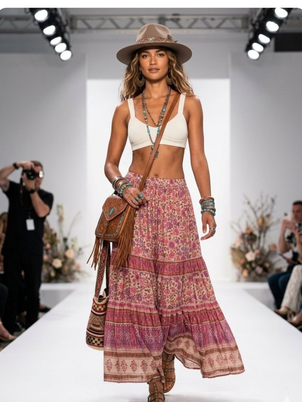 Spell Floral Maxi Skirt - Pink and Light Tanish